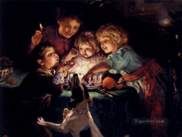 印象派 Painting - キンギョソウの牧歌的な子供たち アーサー・ジョン・エルズレー 印象派